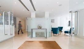 The reception area of the high-end serviced offices in Fitzrovia