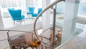 A stairwell and landing at the high-end serviced offices in Fitzrovia