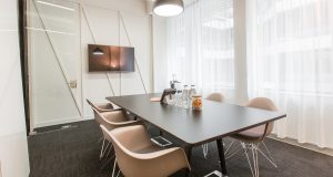 A tech-enabled meeting room for hire at 2 Stephen Street offices in Fitzrovia