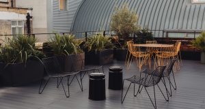 Relaxed seating areas on the terrace of the unique office space in Holborn